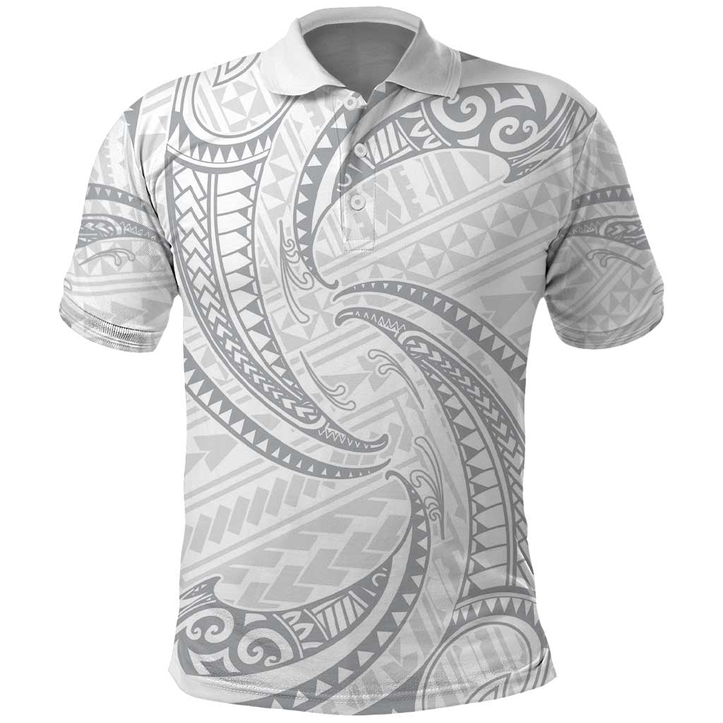 White Sunday Lotu Tamaiti Polo Shirt Polynesian Wave Pastel Gray - Polynesian Pride