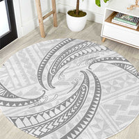 White Sunday Lotu Tamaiti Round Carpet Polynesian Wave Pastel Gray - Polynesian Pride