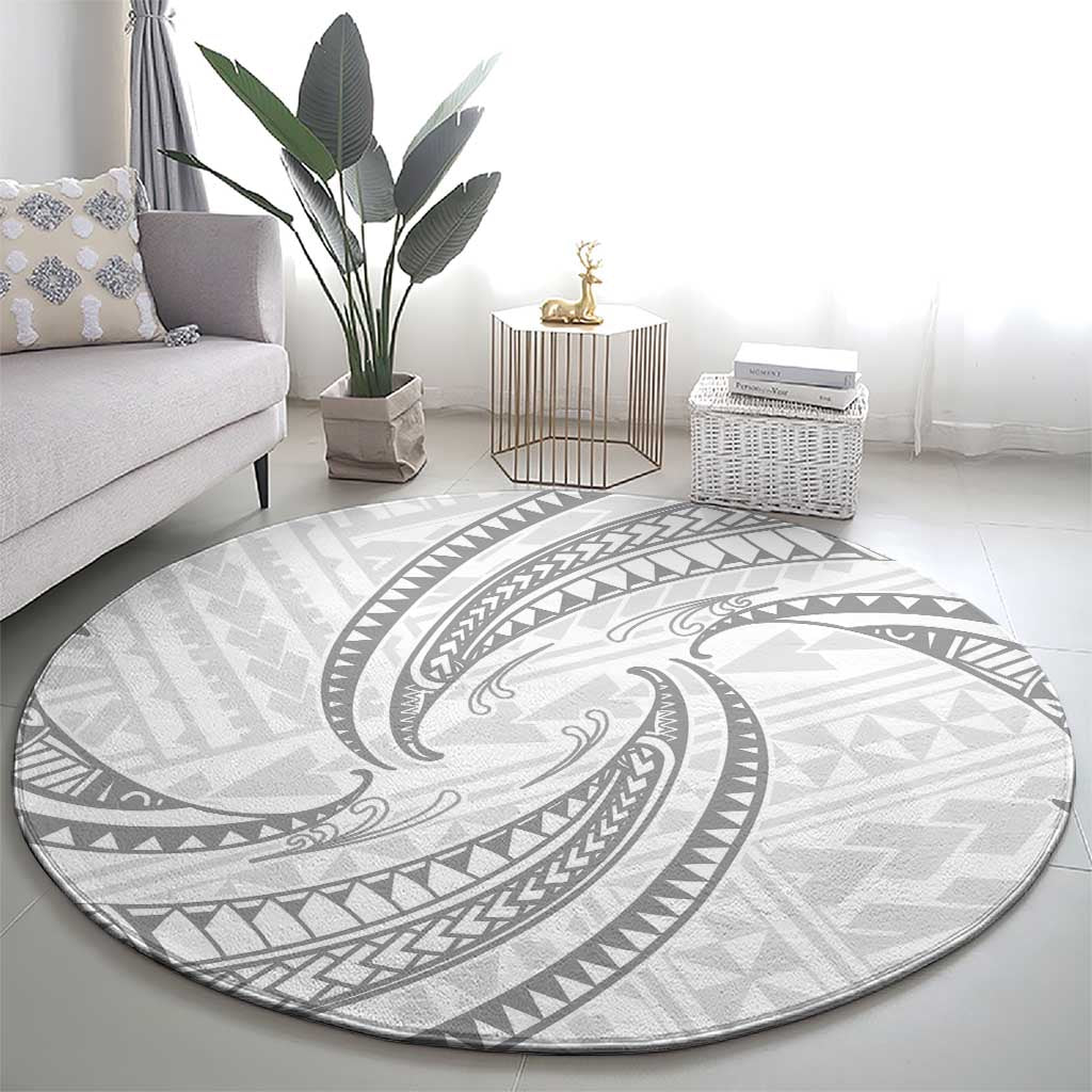 White Sunday Lotu Tamaiti Round Carpet Polynesian Wave Pastel Gray - Polynesian Pride