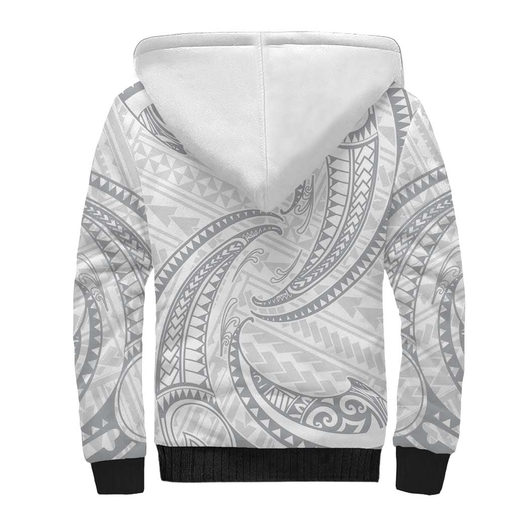 White Sunday Lotu Tamaiti Sherpa Hoodie Polynesian Wave Pastel Gray LT9 - Polynesian Pride