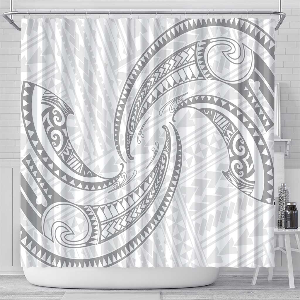 White Sunday Lotu Tamaiti Shower Curtain Polynesian Wave Pastel Gray - Polynesian Pride