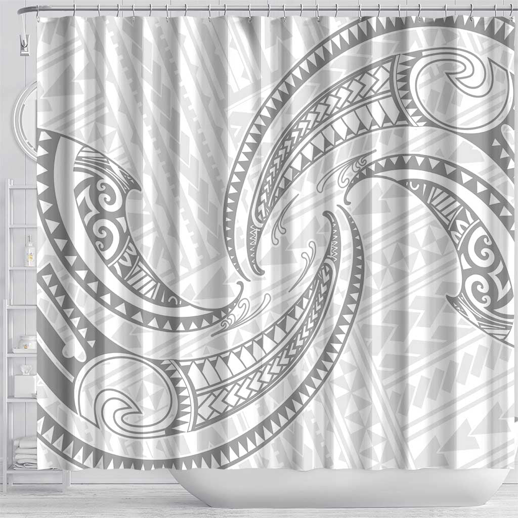White Sunday Lotu Tamaiti Shower Curtain Polynesian Wave Pastel Gray - Polynesian Pride