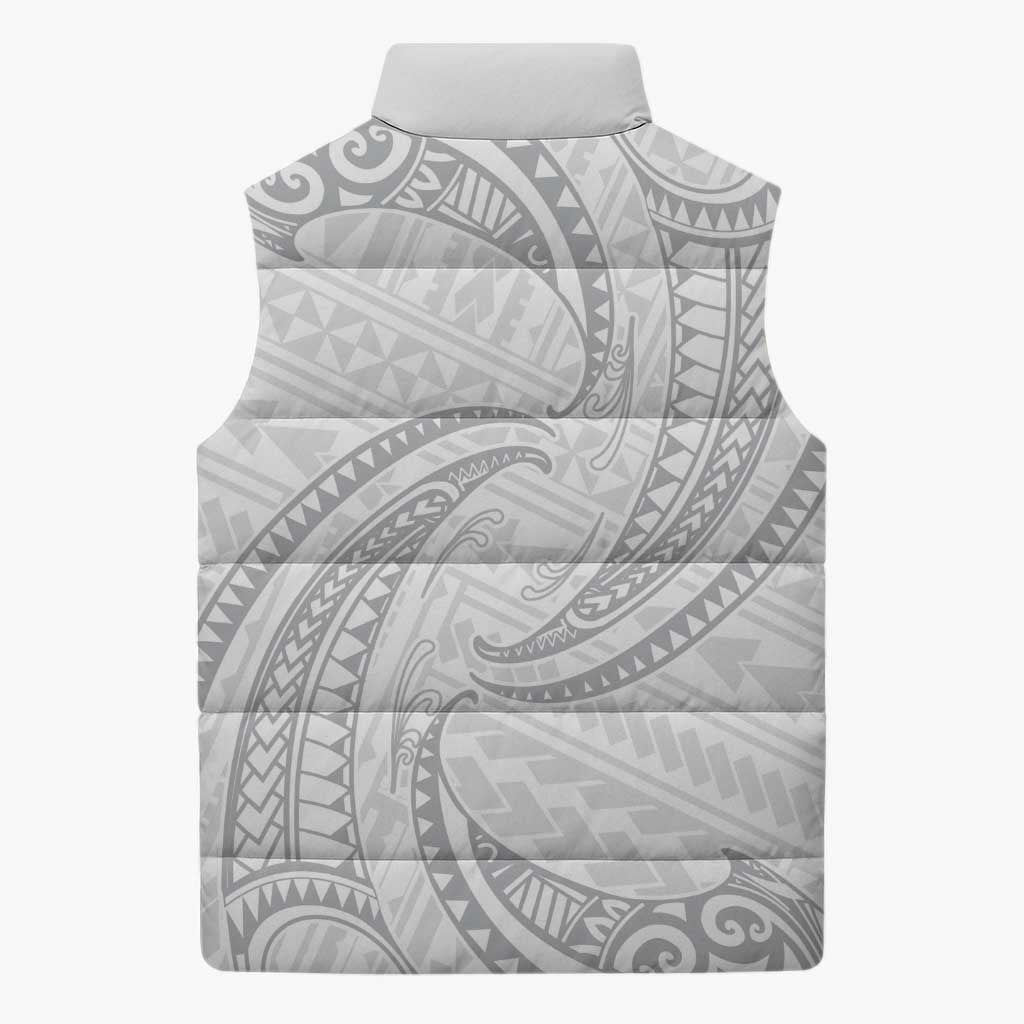 White Sunday Lotu Tamaiti Sleeveless Puffer Jacket Polynesian Wave Pastel Gray LT9 - Polynesian Pride