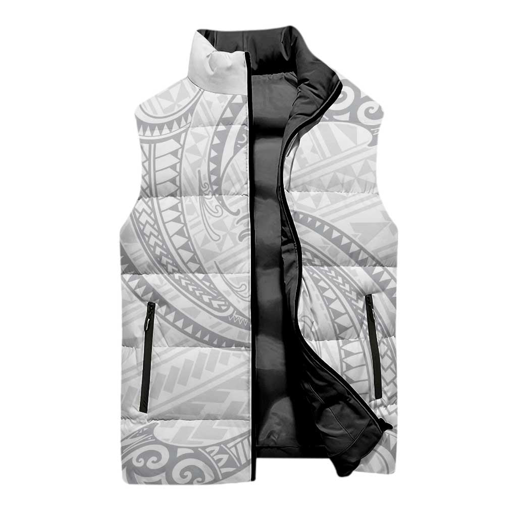 White Sunday Lotu Tamaiti Sleeveless Puffer Jacket Polynesian Wave Pastel Gray LT9 - Polynesian Pride