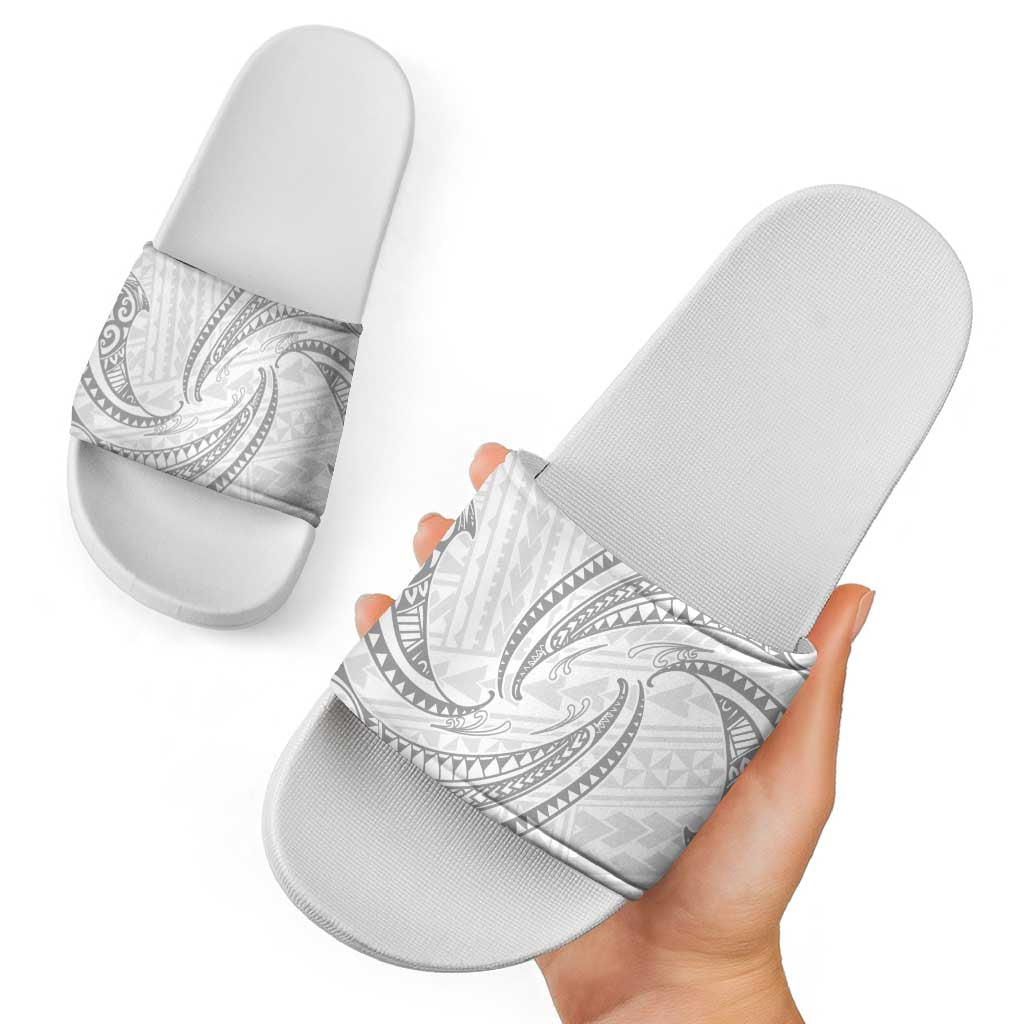 White Sunday Lotu Tamaiti Slide Sandals Polynesian Wave Pastel Gray - Polynesian Pride