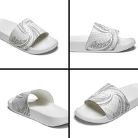 White Sunday Lotu Tamaiti Slide Sandals Polynesian Wave Pastel Gray - Polynesian Pride