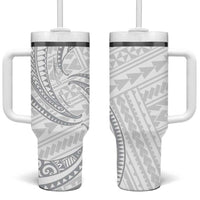 White Sunday Lotu Tamaiti Tumbler With Handle Polynesian Wave Pastel Gray - Polynesian Pride