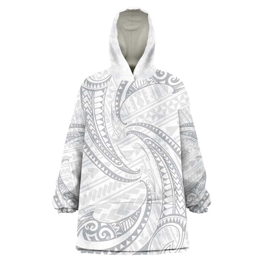 White Sunday Lotu Tamaiti Wearable Blanket Hoodie Polynesian Wave Pastel Gray LT9 One Size Gray - Polynesian Pride