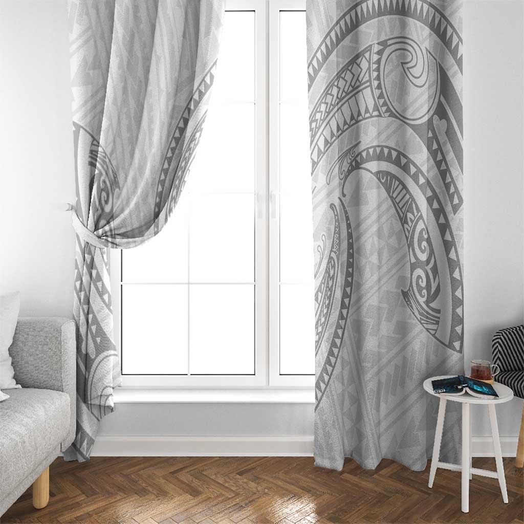 White Sunday Lotu Tamaiti Window Curtain Polynesian Wave Pastel Gray - Polynesian Pride