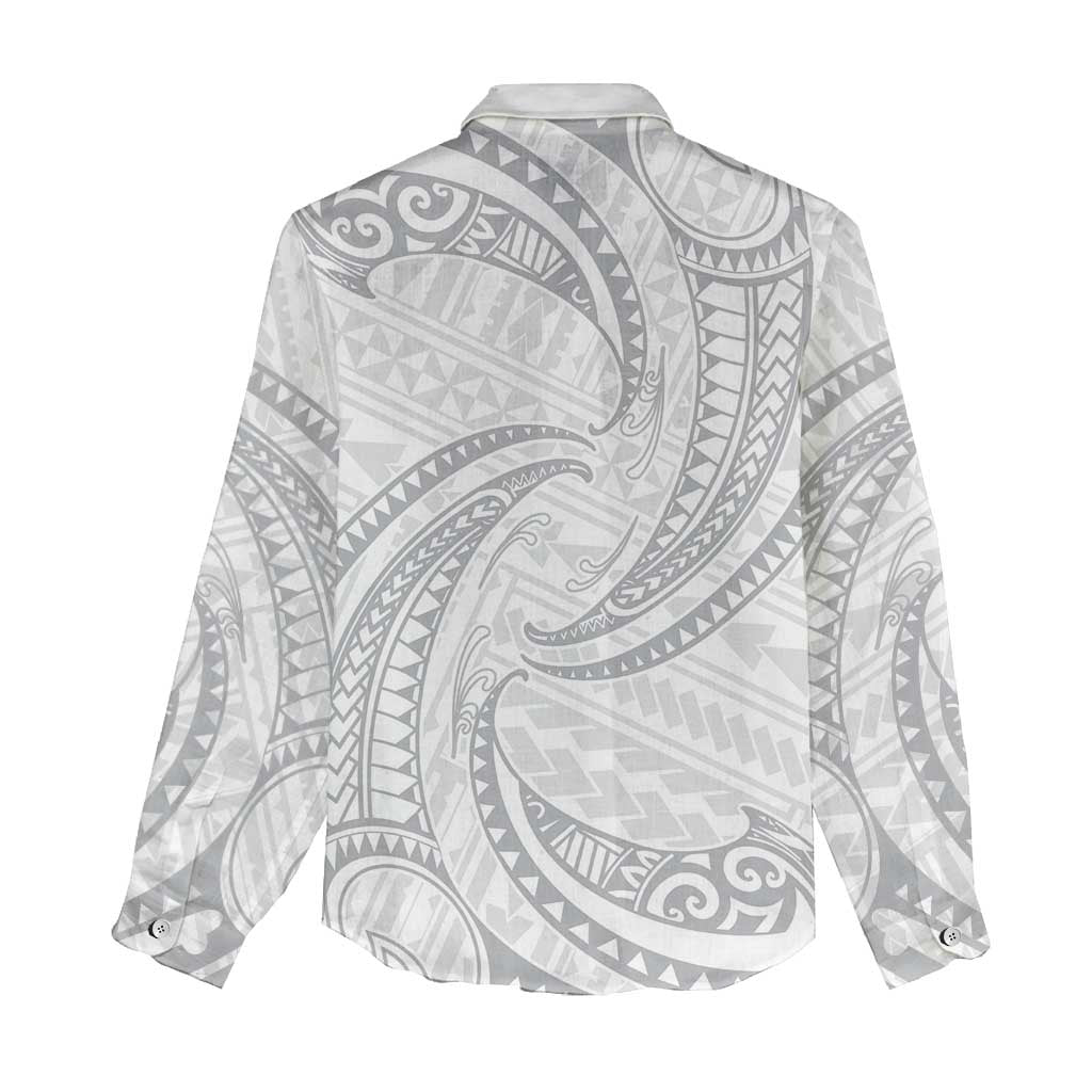 White Sunday Lotu Tamaiti Women Casual Shirt Polynesian Wave Pastel Gray - Polynesian Pride