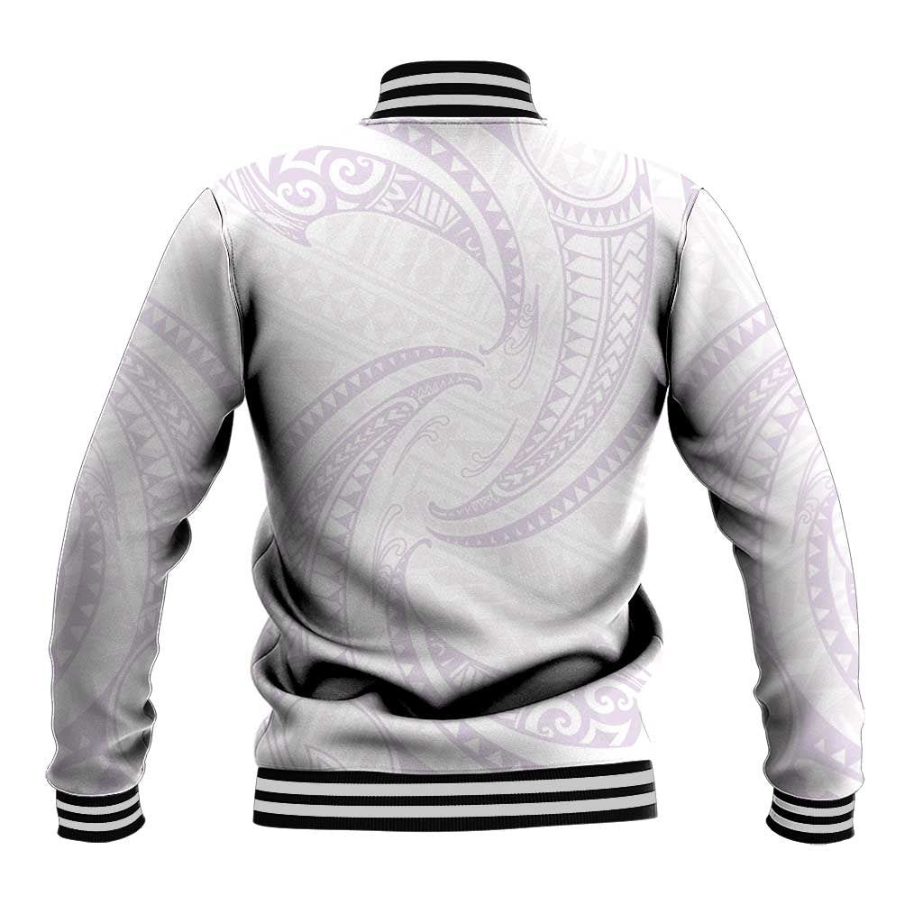 White Sunday Lotu Tamaiti Baseball Jacket Polynesian Wave Pastel Mauve LT9 - Polynesian Pride