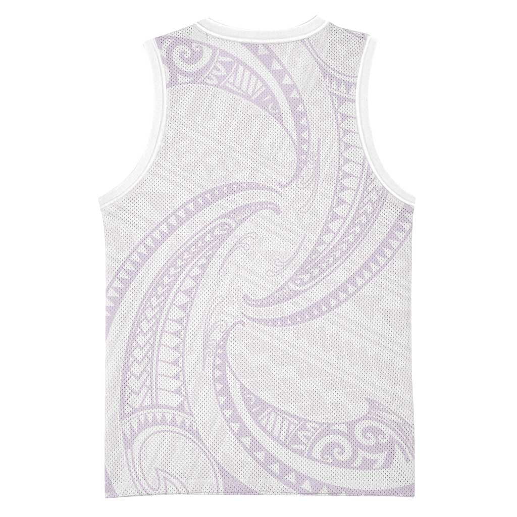 White Sunday Lotu Tamaiti Basketball Jersey Polynesian Wave Pastel Mauve LT9 - Polynesian Pride