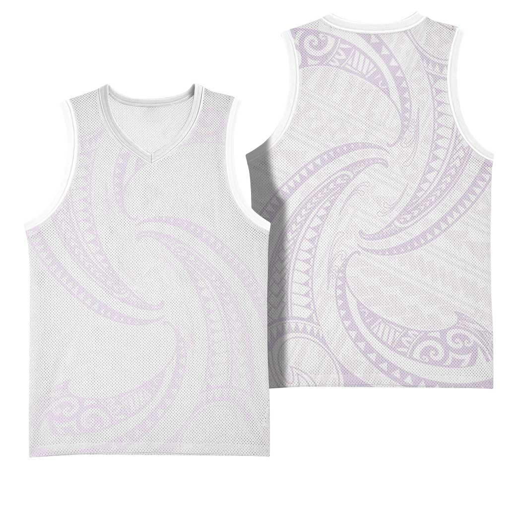 White Sunday Lotu Tamaiti Basketball Jersey Polynesian Wave Pastel Mauve LT9 - Polynesian Pride