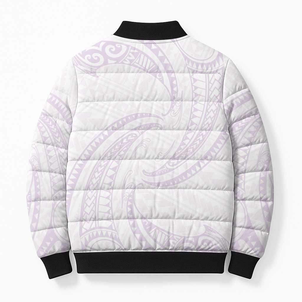 White Sunday Lotu Tamaiti Bomber Puffer Jacket Polynesian Wave Pastel Mauve LT9 - Polynesian Pride