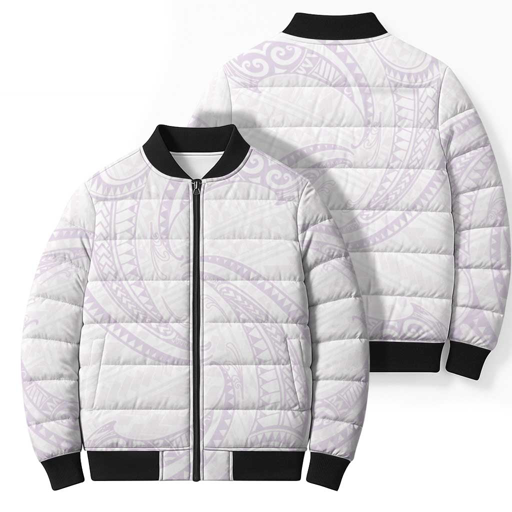 White Sunday Lotu Tamaiti Bomber Puffer Jacket Polynesian Wave Pastel Mauve LT9 - Polynesian Pride