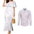 White Sunday Lotu Tamaiti Couples Matching Mermaid Dress and Long Sleeve Button Shirt Polynesian Wave Pastel Mauve - Polynesian Pride