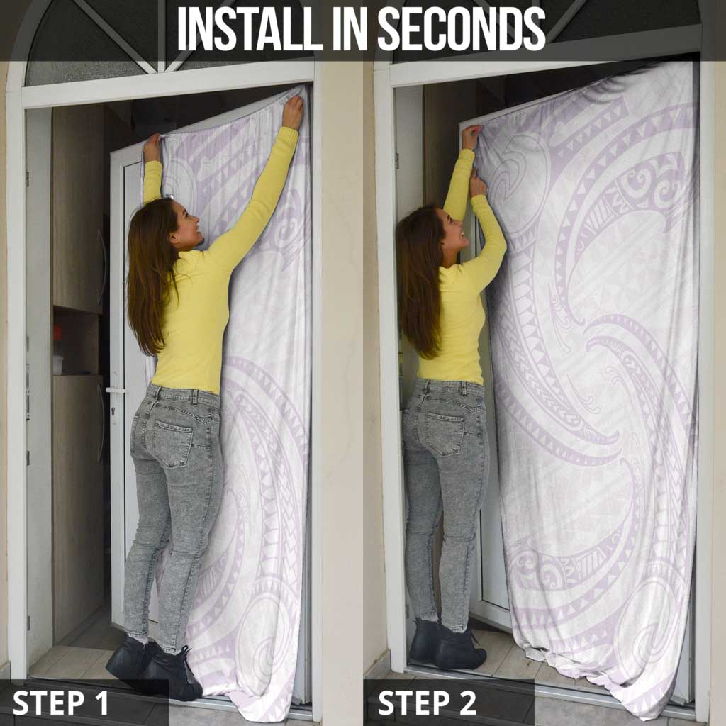 White Sunday Lotu Tamaiti Door Cover Polynesian Wave Pastel Mauve - Polynesian Pride