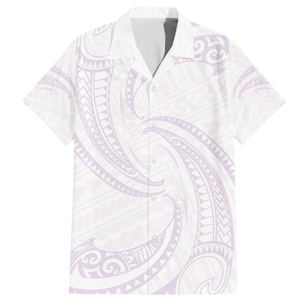 White Sunday Lotu Tamaiti Family Matching Long Sleeve Bodycon Dress and Hawaiian Shirt Polynesian Wave Pastel Mauve - Polynesian Pride