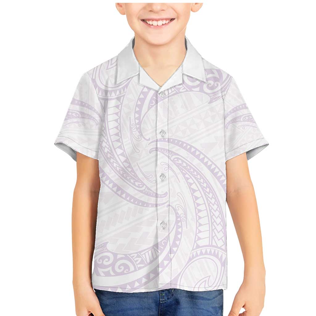 White Sunday Lotu Tamaiti Family Matching Mermaid Dress and Hawaiian Shirt Polynesian Wave Pastel Mauve - Polynesian Pride