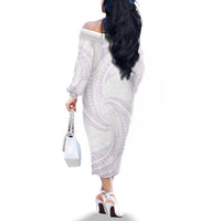 White Sunday Lotu Tamaiti Family Matching Off The Shoulder Long Sleeve Dress and Hawaiian Shirt Polynesian Wave Pastel Mauve - Polynesian Pride