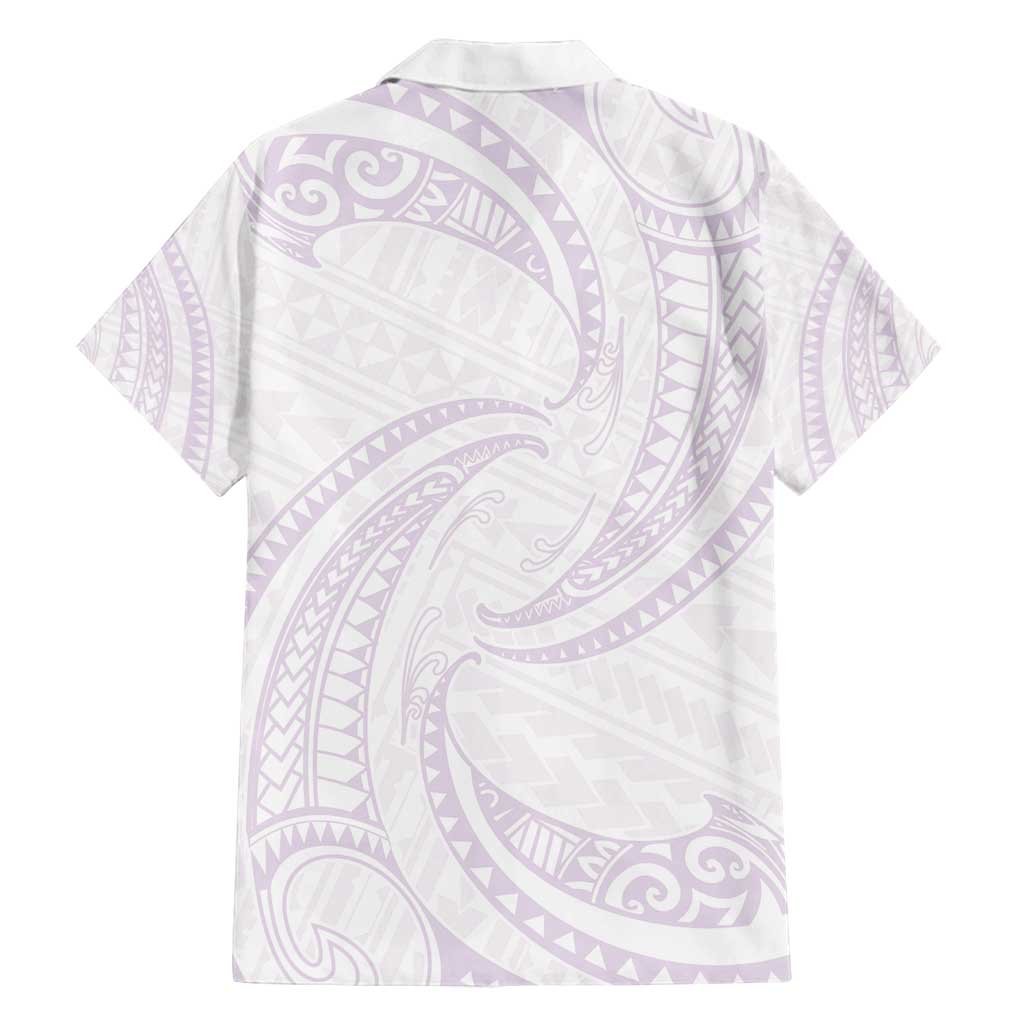 White Sunday Lotu Tamaiti Family Matching Off Shoulder Maxi Dress and Hawaiian Shirt Polynesian Wave Pastel Mauve - Polynesian Pride