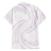 White Sunday Lotu Tamaiti Family Matching Off Shoulder Maxi Dress and Hawaiian Shirt Polynesian Wave Pastel Mauve - Polynesian Pride