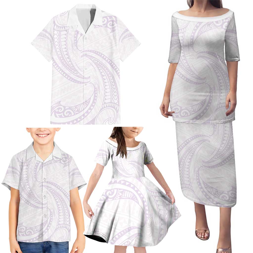 White Sunday Lotu Tamaiti Family Matching Puletasi and Hawaiian Shirt Polynesian Wave Pastel Mauve LT9 - Polynesian Pride