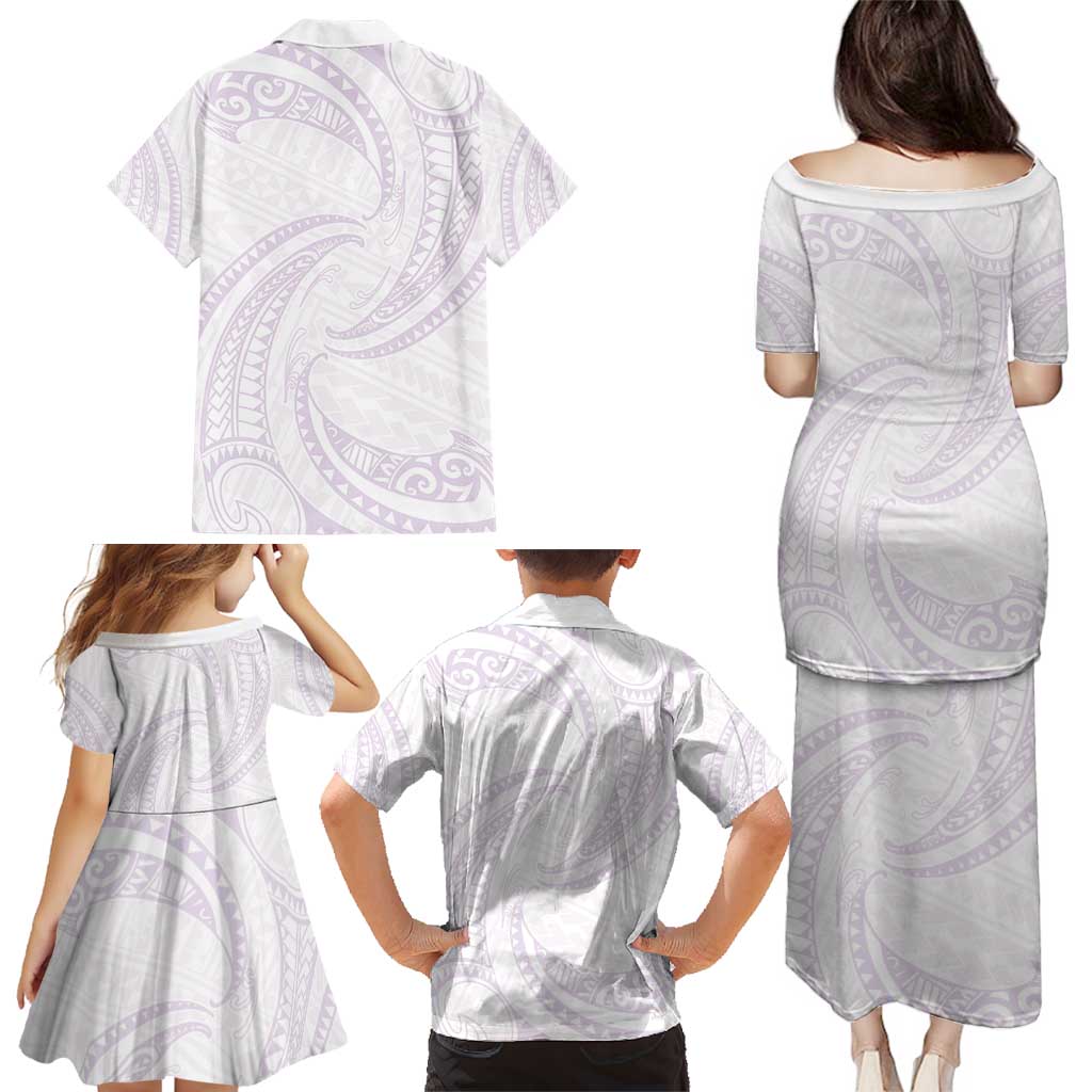White Sunday Lotu Tamaiti Family Matching Puletasi and Hawaiian Shirt Polynesian Wave Pastel Mauve - Polynesian Pride