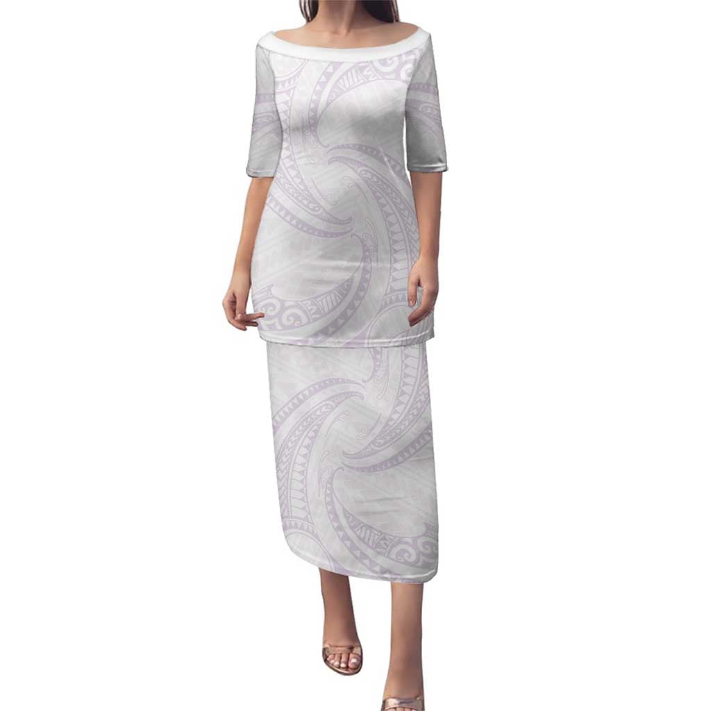 White Sunday Lotu Tamaiti Family Matching Puletasi and Hawaiian Shirt Polynesian Wave Pastel Mauve - Polynesian Pride