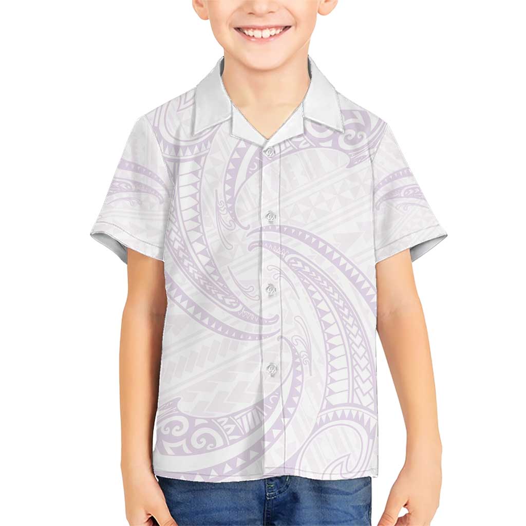 White Sunday Lotu Tamaiti Family Matching Short Sleeve Bodycon Dress and Hawaiian Shirt Polynesian Wave Pastel Mauve - Polynesian Pride