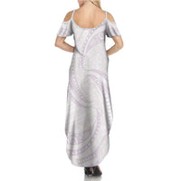 White Sunday Lotu Tamaiti Family Matching Summer Maxi Dress and Hawaiian Shirt Polynesian Wave Pastel Mauve - Polynesian Pride