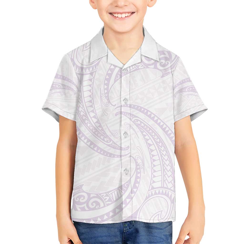 White Sunday Lotu Tamaiti Family Matching Summer Maxi Dress and Hawaiian Shirt Polynesian Wave Pastel Mauve - Polynesian Pride