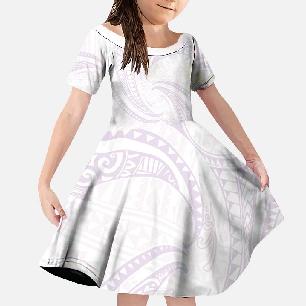 White Sunday Lotu Tamaiti Family Matching Tank Maxi Dress and Hawaiian Shirt Polynesian Wave Pastel Mauve - Polynesian Pride
