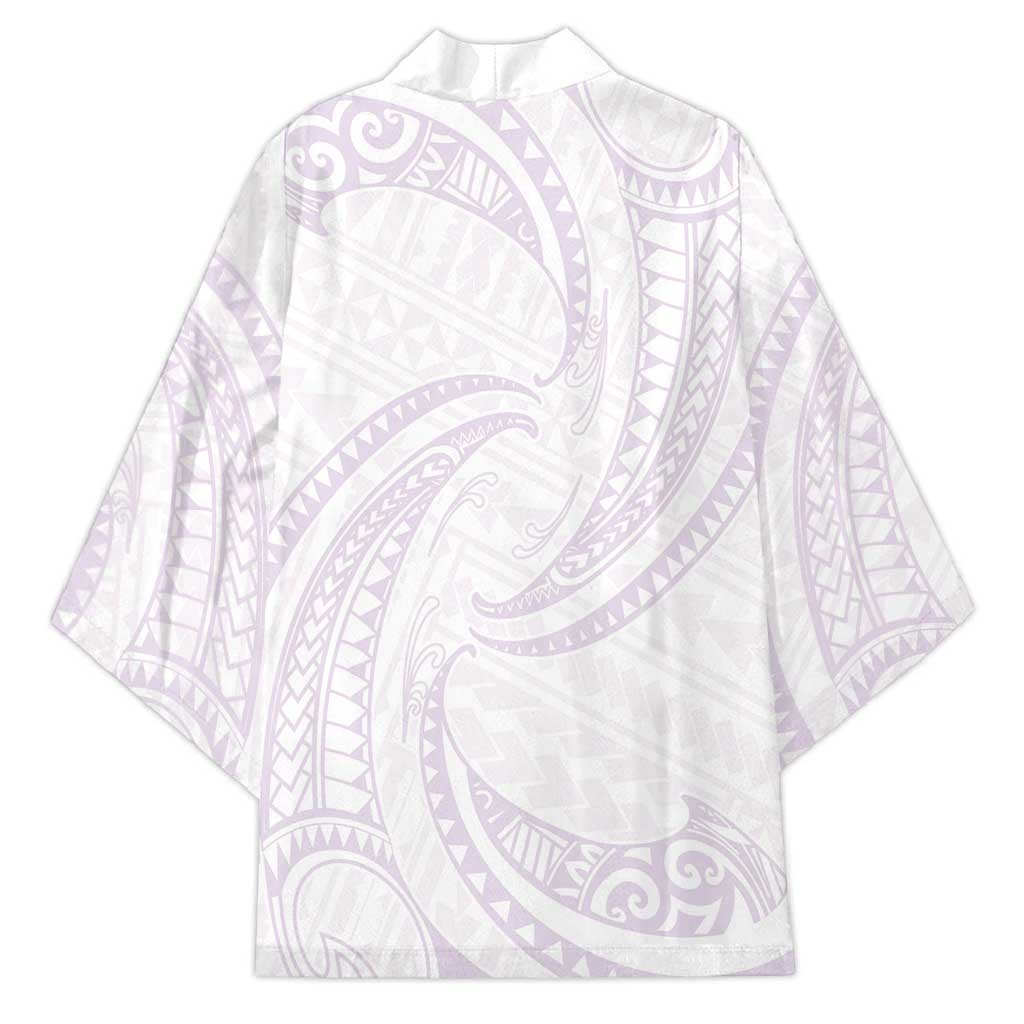 White Sunday Lotu Tamaiti Kimono Polynesian Wave Pastel Mauve - Polynesian Pride