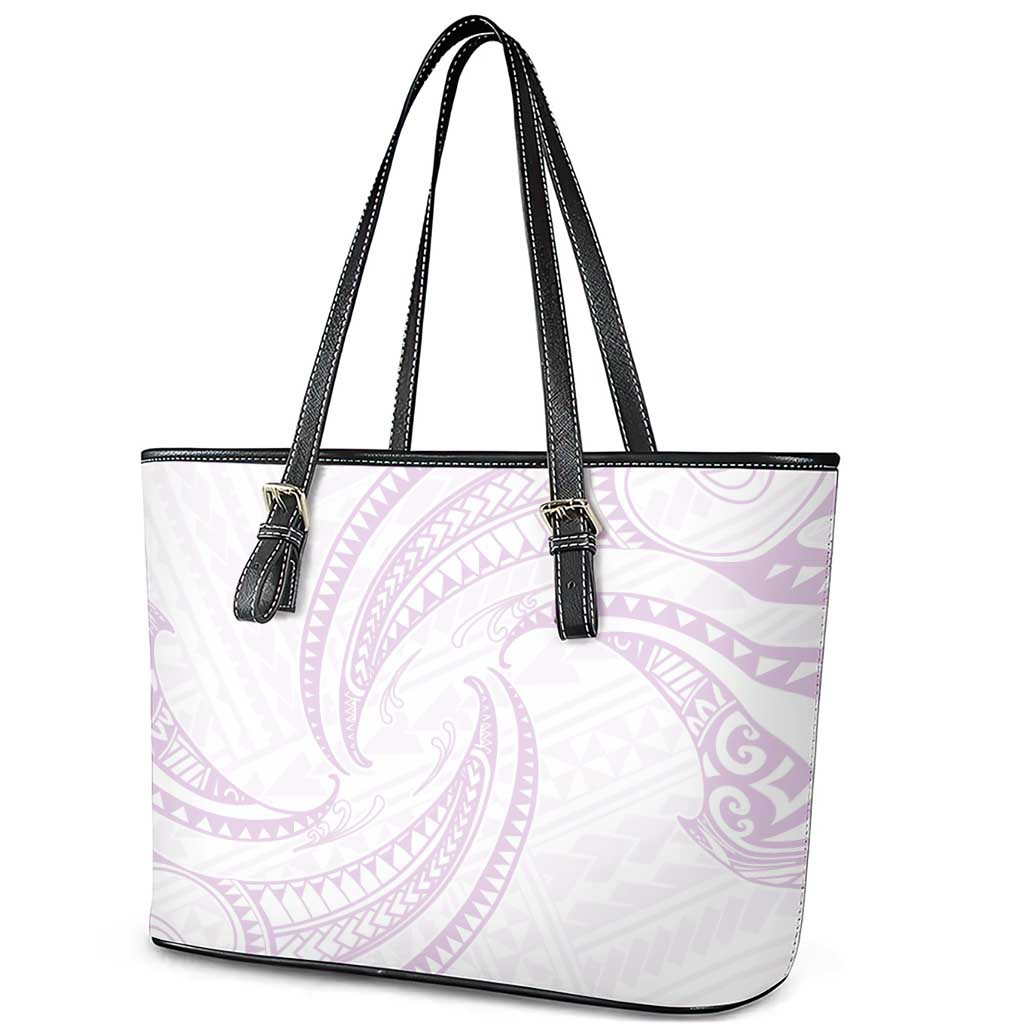 White Sunday Lotu Tamaiti Leather Tote Bag Polynesian Wave Pastel Mauve - Polynesian Pride