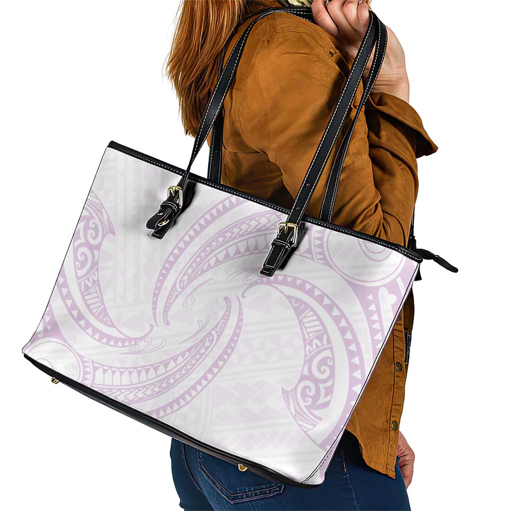 White Sunday Lotu Tamaiti Leather Tote Bag Polynesian Wave Pastel Mauve - Polynesian Pride