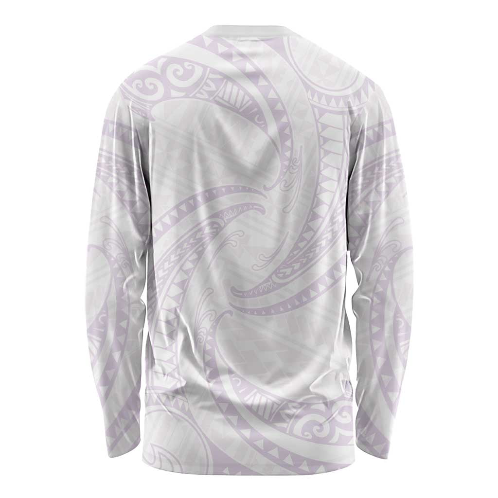 White Sunday Lotu Tamaiti Long Sleeve Shirt Polynesian Wave Pastel Mauve LT9 - Polynesian Pride