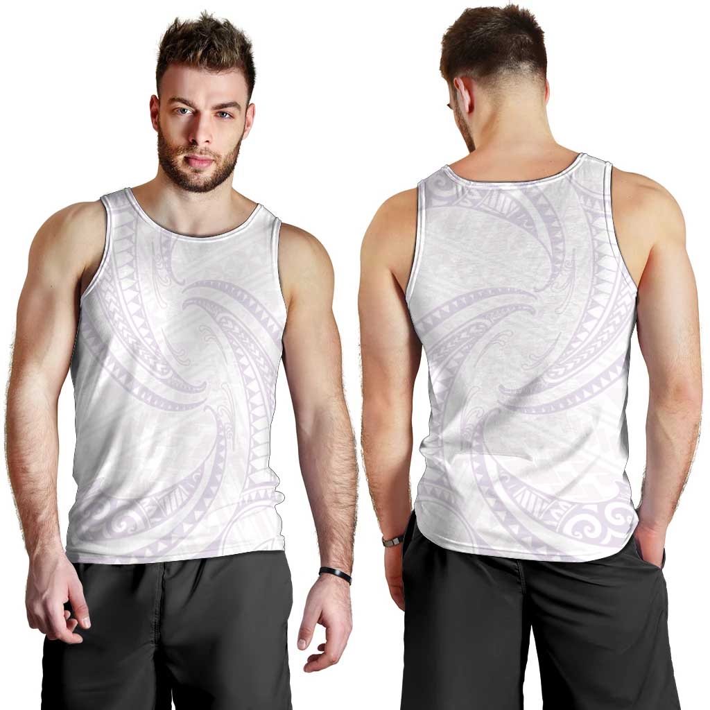 White Sunday Lotu Tamaiti Men Tank Top Polynesian Wave Pastel Mauve LT9 - Polynesian Pride