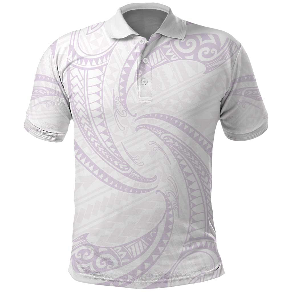 White Sunday Lotu Tamaiti Polo Shirt Polynesian Wave Pastel Mauve - Polynesian Pride