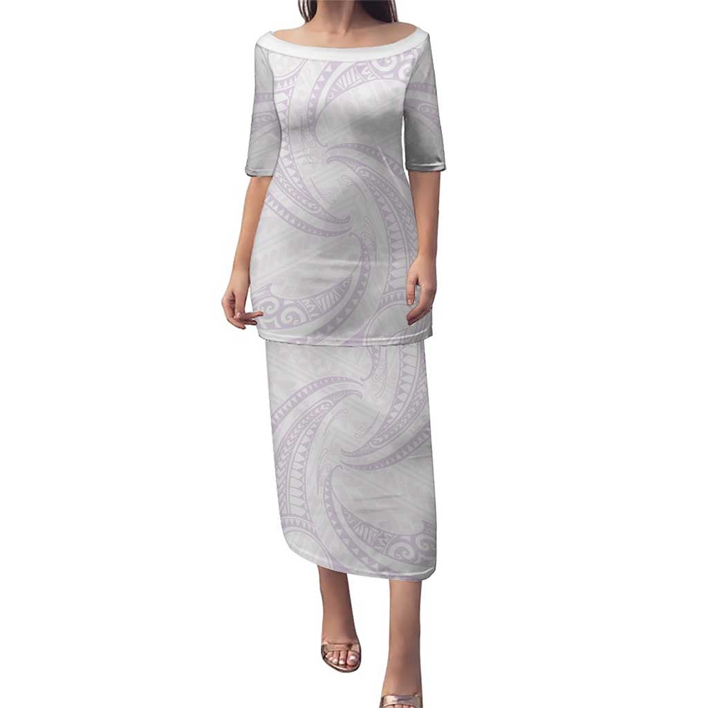 White Sunday Lotu Tamaiti Puletasi Polynesian Wave Pastel Mauve - Polynesian Pride