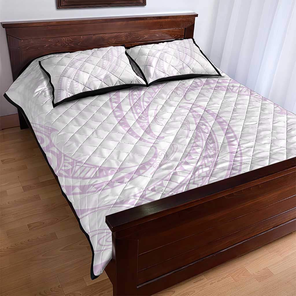 White Sunday Lotu Tamaiti Quilt Bed Set Polynesian Wave Pastel Mauve - Polynesian Pride