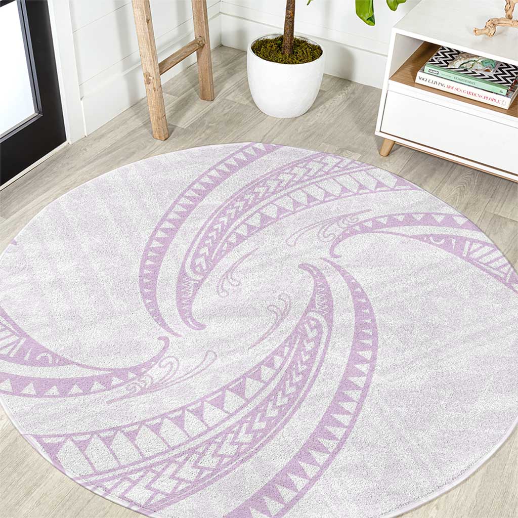 White Sunday Lotu Tamaiti Round Carpet Polynesian Wave Pastel Mauve - Polynesian Pride