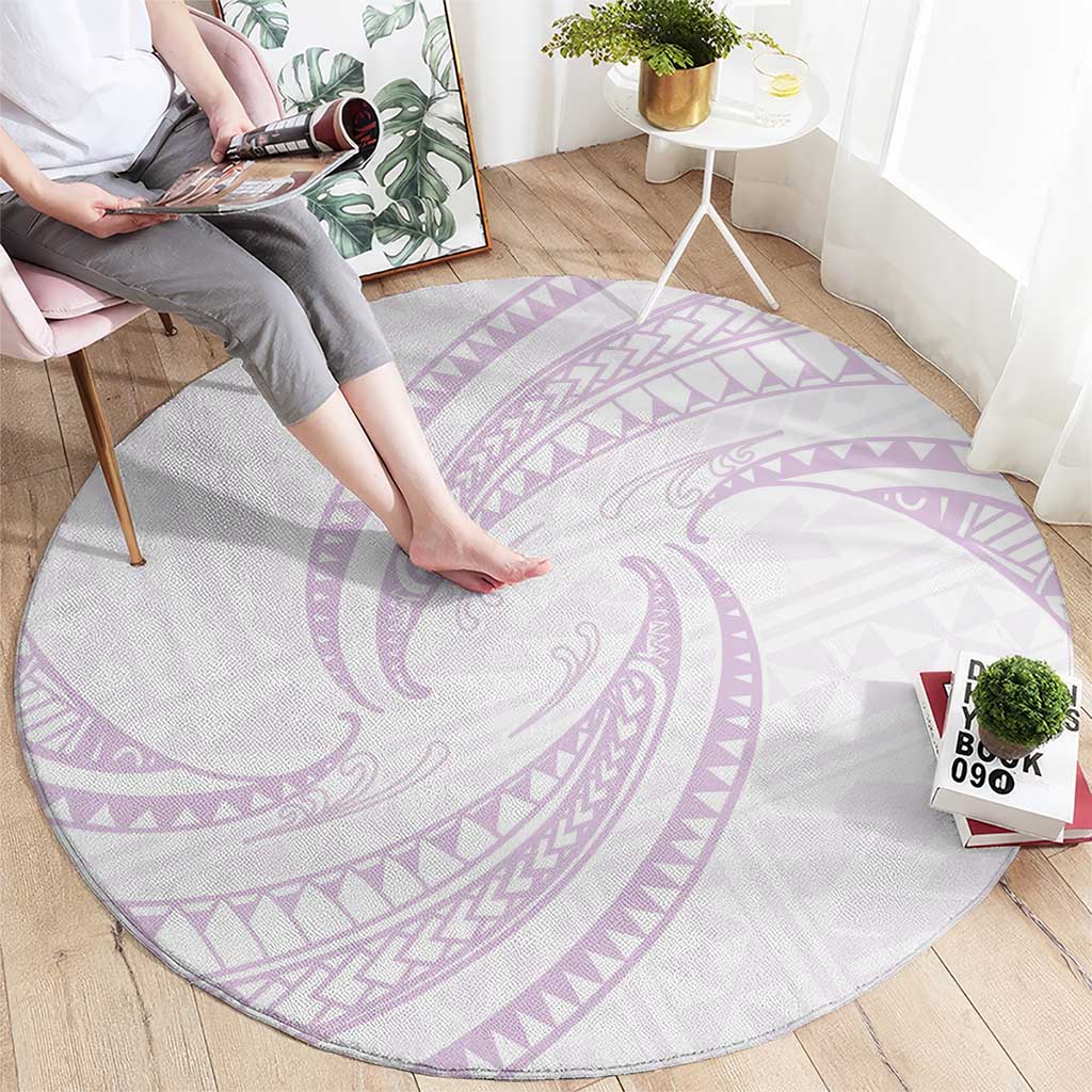 White Sunday Lotu Tamaiti Round Carpet Polynesian Wave Pastel Mauve - Polynesian Pride