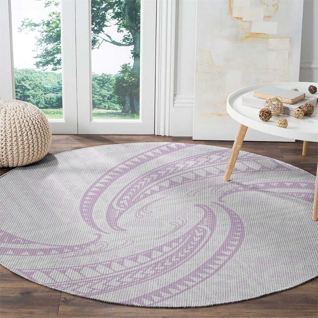 White Sunday Lotu Tamaiti Round Carpet Polynesian Wave Pastel Mauve - Polynesian Pride