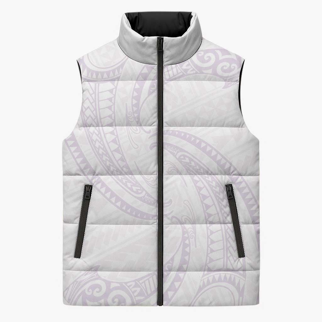 White Sunday Lotu Tamaiti Sleeveless Puffer Jacket Polynesian Wave Pastel Mauve LT9 Unisex Mauve - Polynesian Pride