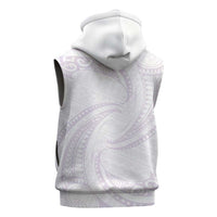 White Sunday Lotu Tamaiti Sleeveless Zip Hoodie Polynesian Wave Pastel Mauve - Polynesian Pride