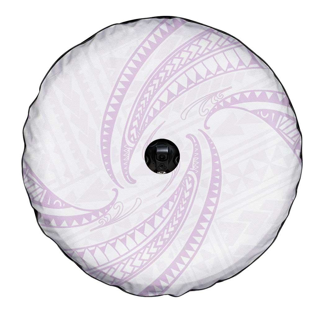 White Sunday Lotu Tamaiti Spare Tire Cover Polynesian Wave Pastel Mauve - Polynesian Pride