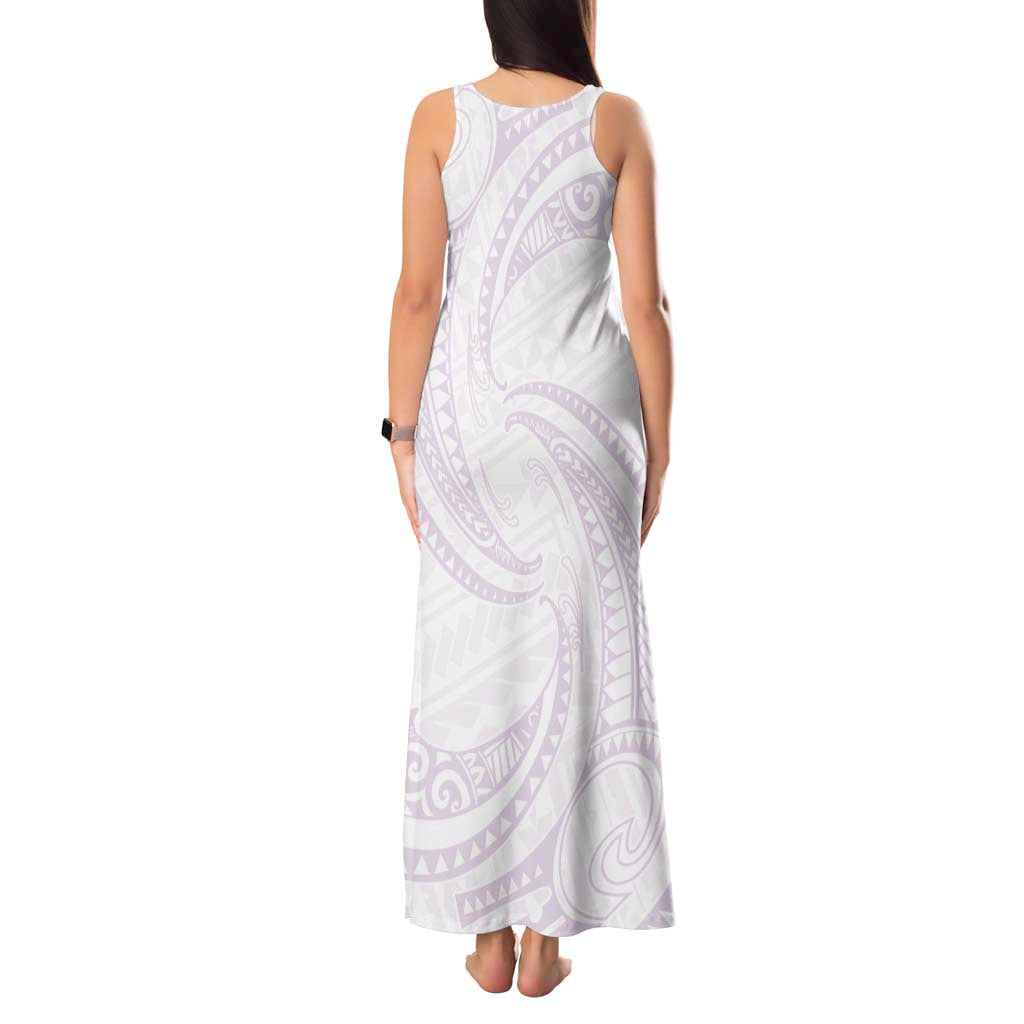 White Sunday Lotu Tamaiti Tank Maxi Dress Polynesian Wave Pastel Mauve - Polynesian Pride