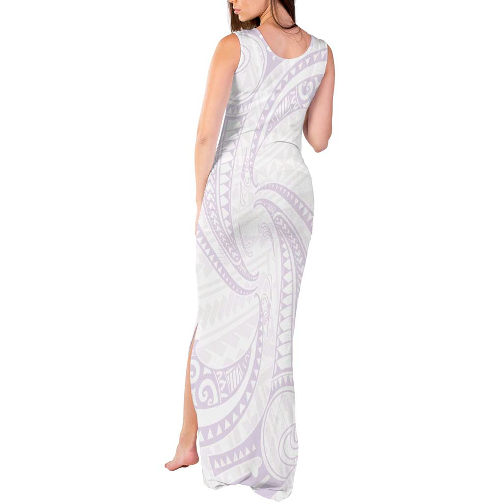 White Sunday Lotu Tamaiti Tank Maxi Dress Polynesian Wave Pastel Mauve - Polynesian Pride