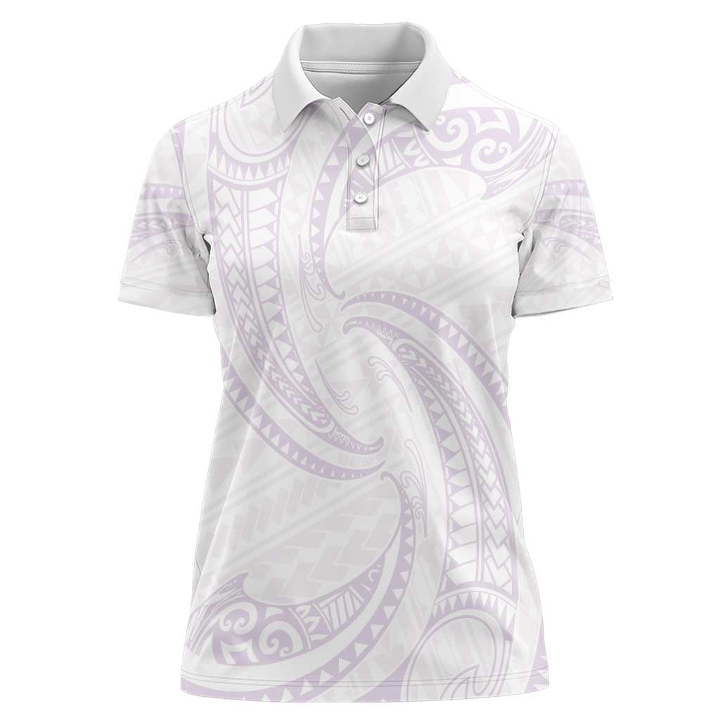 White Sunday Lotu Tamaiti Women Polo Shirt Polynesian Wave Pastel Mauve - Polynesian Pride